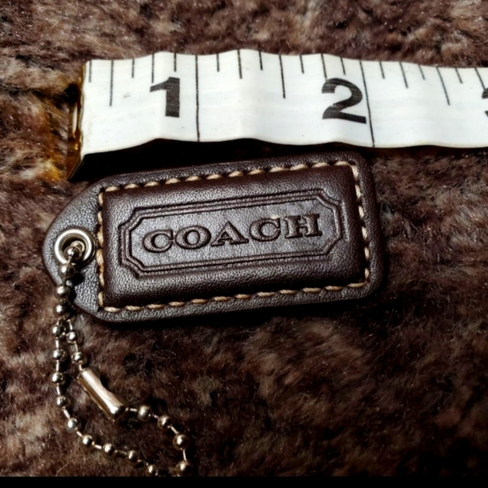 COACH Dark Brown W/White Stitching Leather Rectangle LOGO Key FOB, Size 2"x3/4"